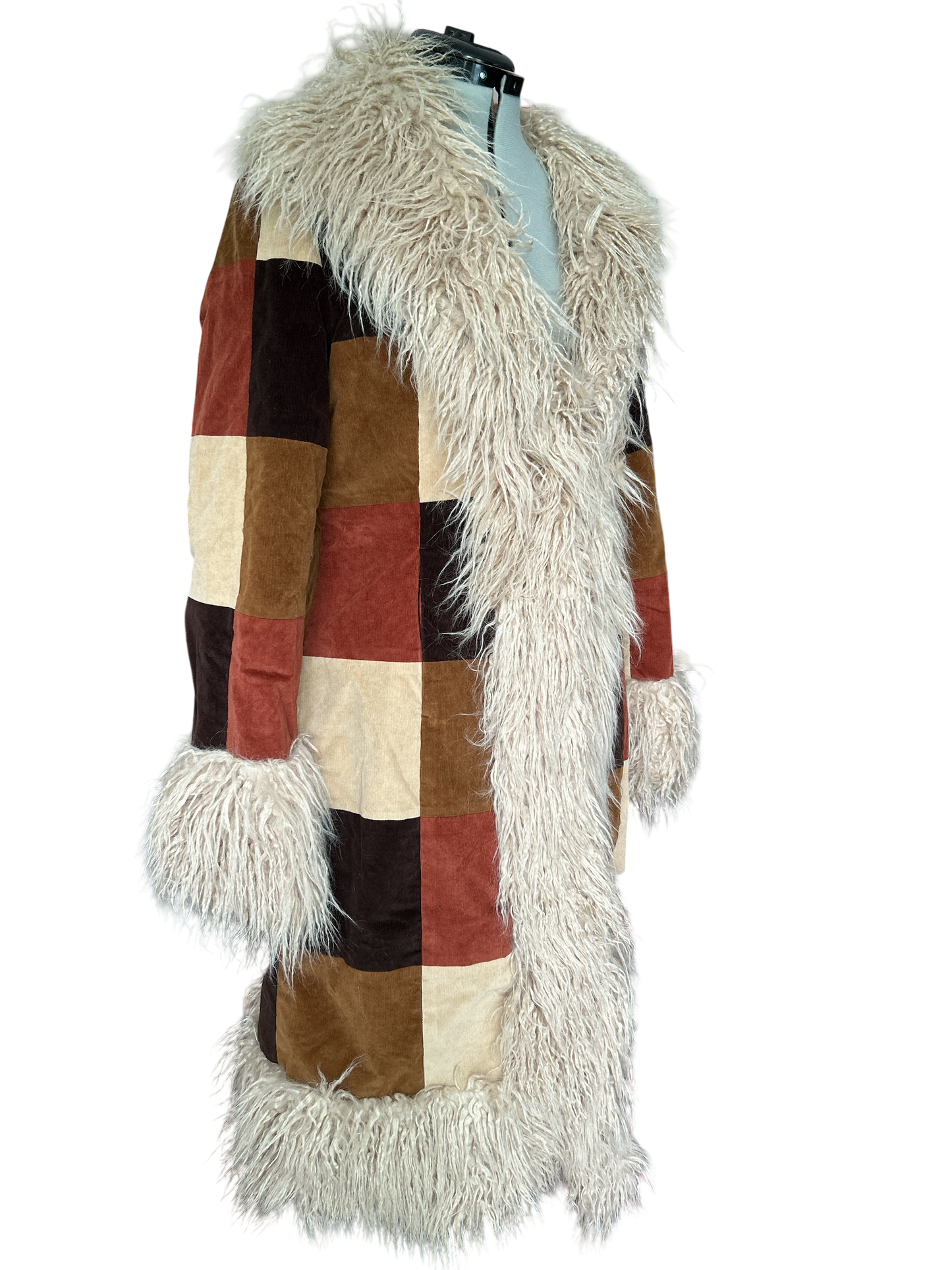 NEW WITH TAGS. SUPERDRY AFGHAN BROWN PATCHWORK CORDUROY COAT, UK SIZE, LARGE-14. US 10. EU 42.