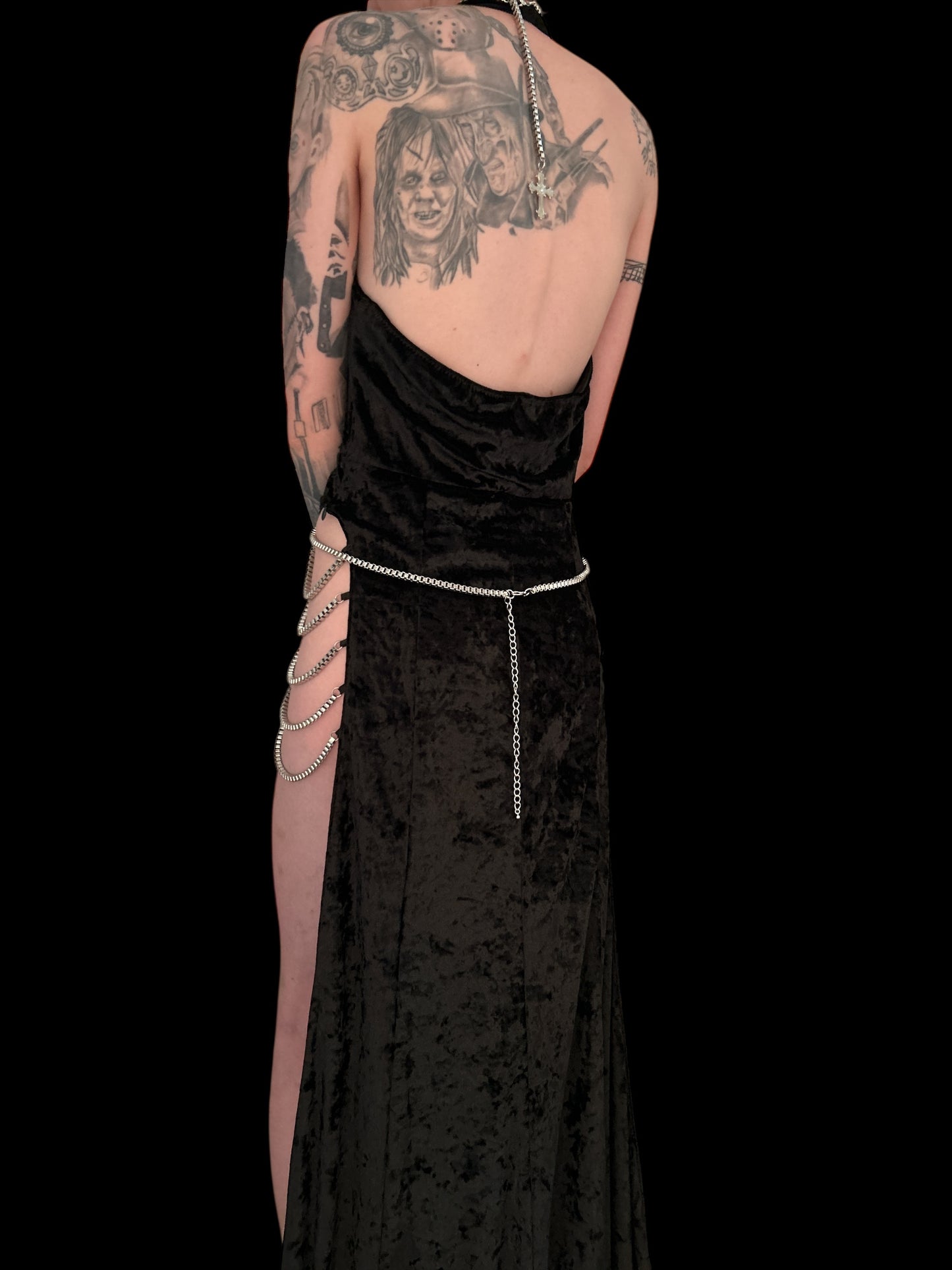 DOLLSKILL. UNHOLY VELVET HALTER NECKLINE DRESS, SIDE OPENING. UK SIZE SMALL. NEW WITHOUT TAGS.