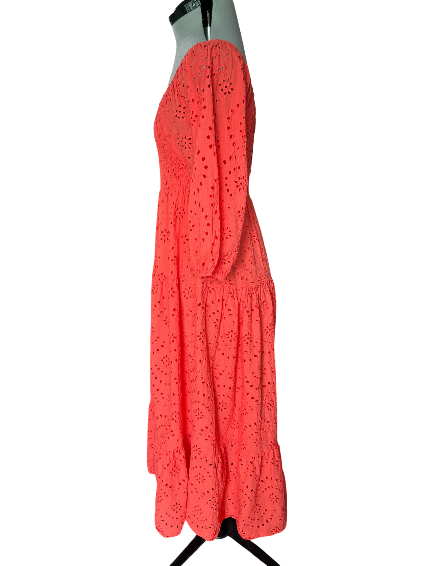 NEW WITH TAGS. HANDMADE ITALIAN CORAL DRESS FREE-SIZE UP TO UK 14. SMOCK DRESS 100% COTTON.