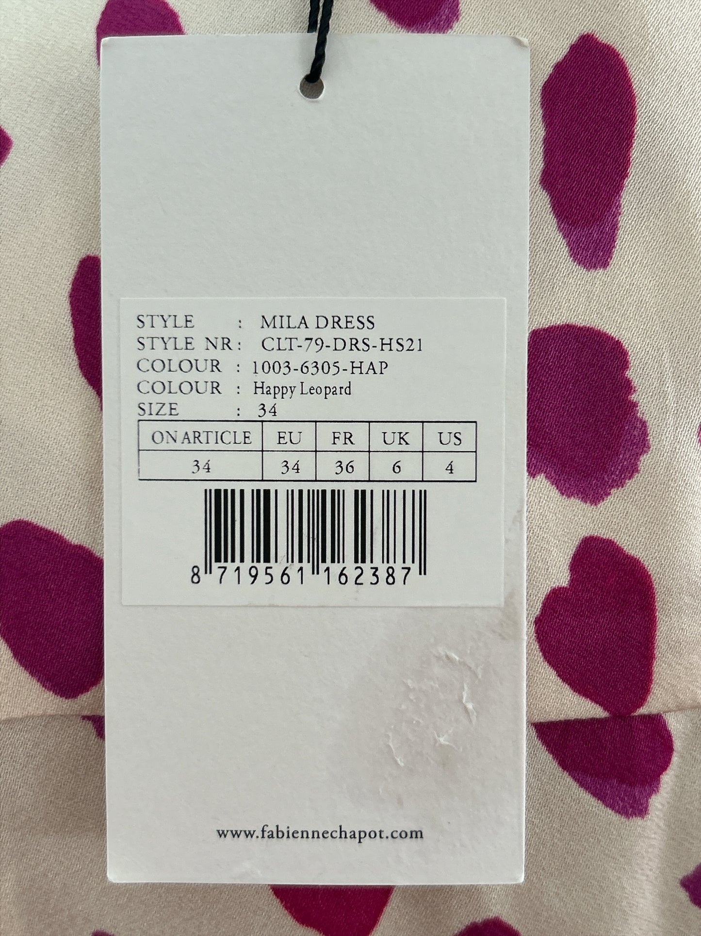 NEW WITH TAGS. FABIENNE CHAPOT MILA DRESS HAPPY LEOPARD Size Small 6/8 UK.