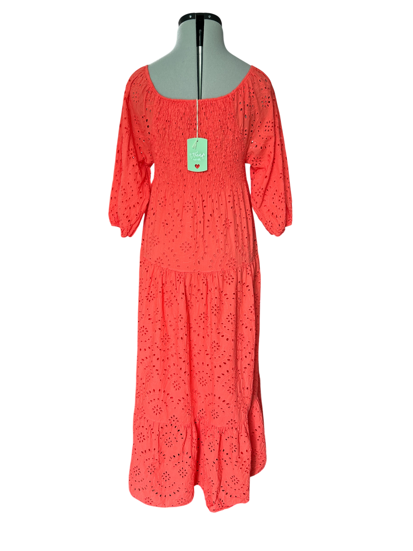 NEW WITH TAGS. HANDMADE ITALIAN CORAL DRESS FREE-SIZE UP TO UK 14. SMOCK DRESS 100% COTTON.