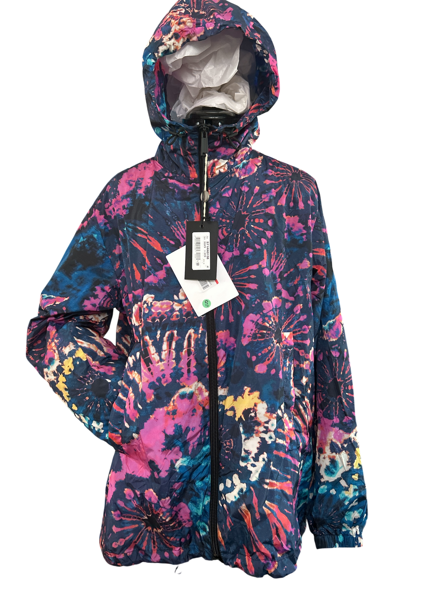 NEW WITH TAGS. MENS DSQUARED2. TIE-DYE WIND JACKET UK SIZE, LARGE. ZIP CLOSURE. BLUE HUE.