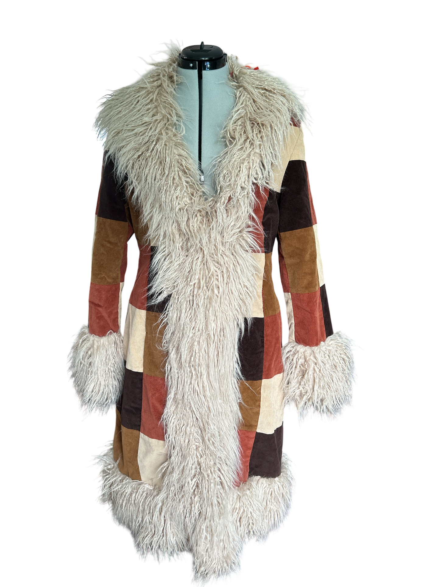 NEW WITH TAGS. SUPERDRY AFGHAN BROWN PATCHWORK CORDUROY COAT, UK SIZE, LARGE-14. US 10. EU 42.