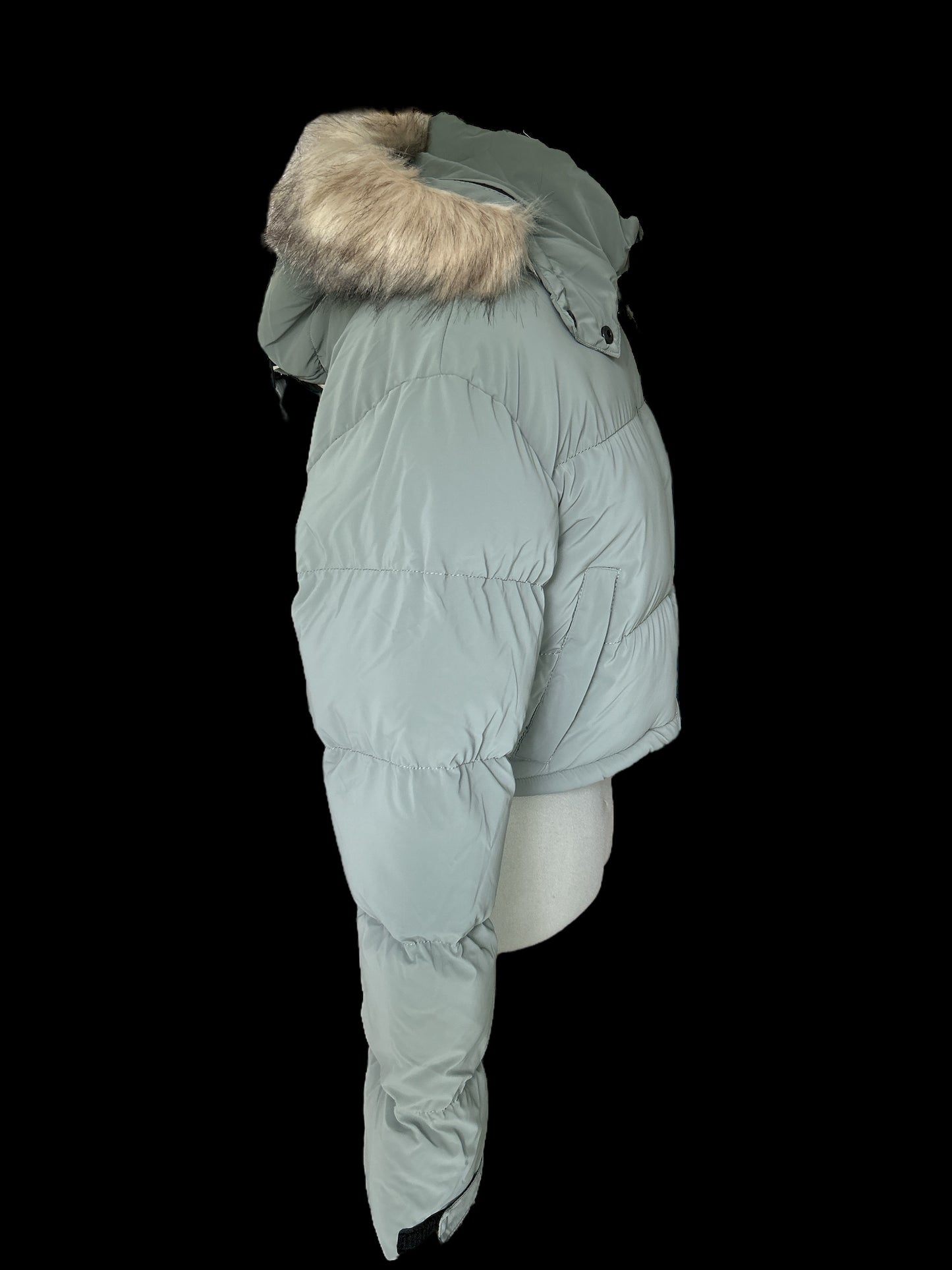 NEW & TAGGED ZAVETTI CANADA CROPPED PUFFER JACKET. UK XL. BELLUCCI 2.0 IN SAGE. WAS: £280.