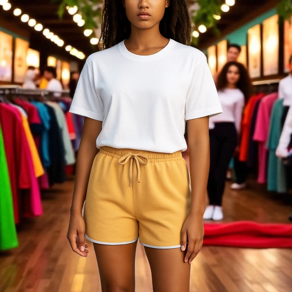 ANJA PARIS EU EXTRA LARGE MUSTARD SHORTS, COTTON & ELASTANE UK SIZE 14.