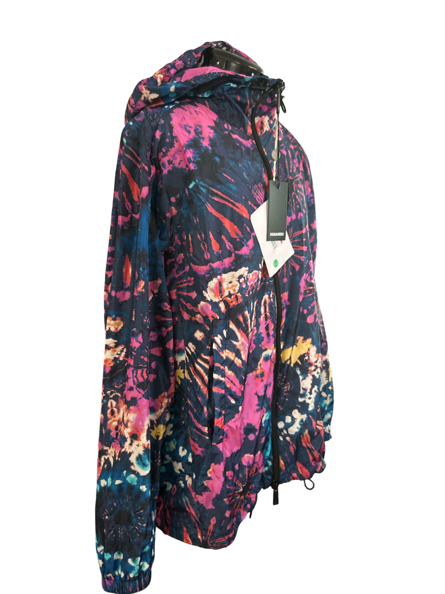 NEW WITH TAGS. MENS DSQUARED2. TIE-DYE WIND JACKET UK SIZE, LARGE. ZIP CLOSURE. BLUE HUE.