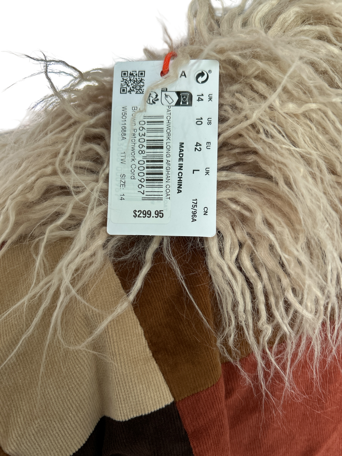 NEW WITH TAGS. SUPERDRY AFGHAN BROWN PATCHWORK CORDUROY COAT, UK SIZE, LARGE-14. US 10. EU 42.