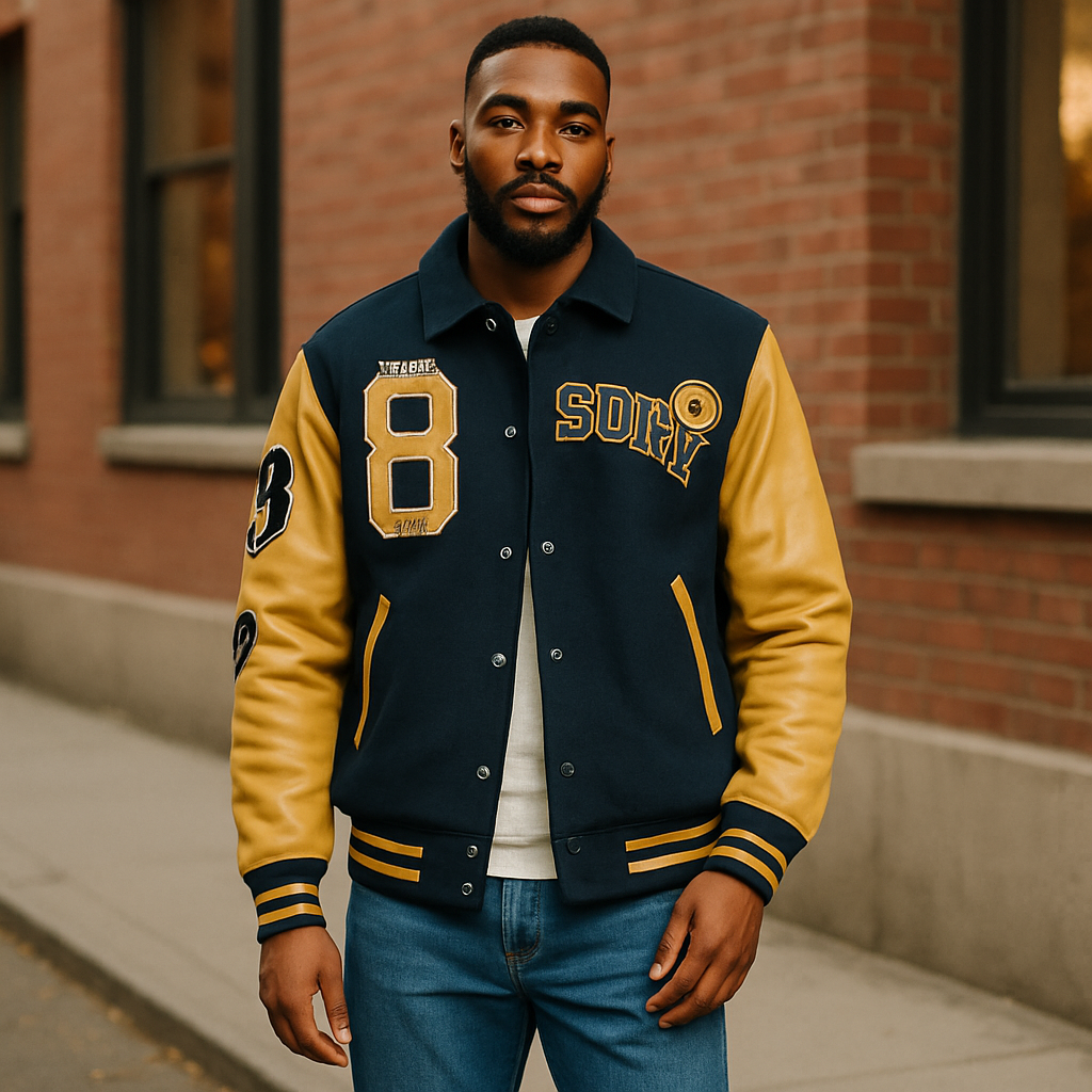 SUPERDRY WILD CATS NAVY COLLARED PATCHED BOMBER IN NAVY UK SIZE EXTRA LARGE.