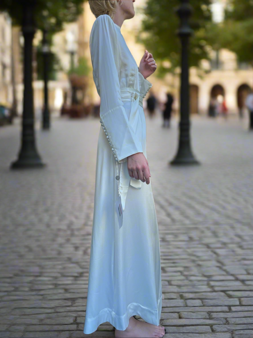 ENVELOPE 1976. TOSCANA BELTED SILK-CHARMEUSE MIDI DRESS. NEW WITH TAGS. EU 40 UK 12