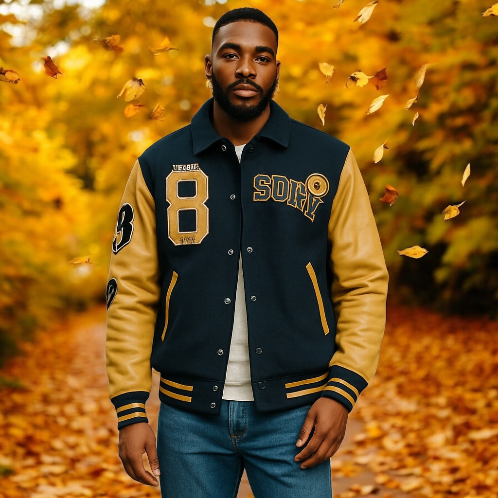 SUPERDRY WILD CATS NAVY COLLARED PATCHED BOMBER IN NAVY UK SIZE EXTRA LARGE.