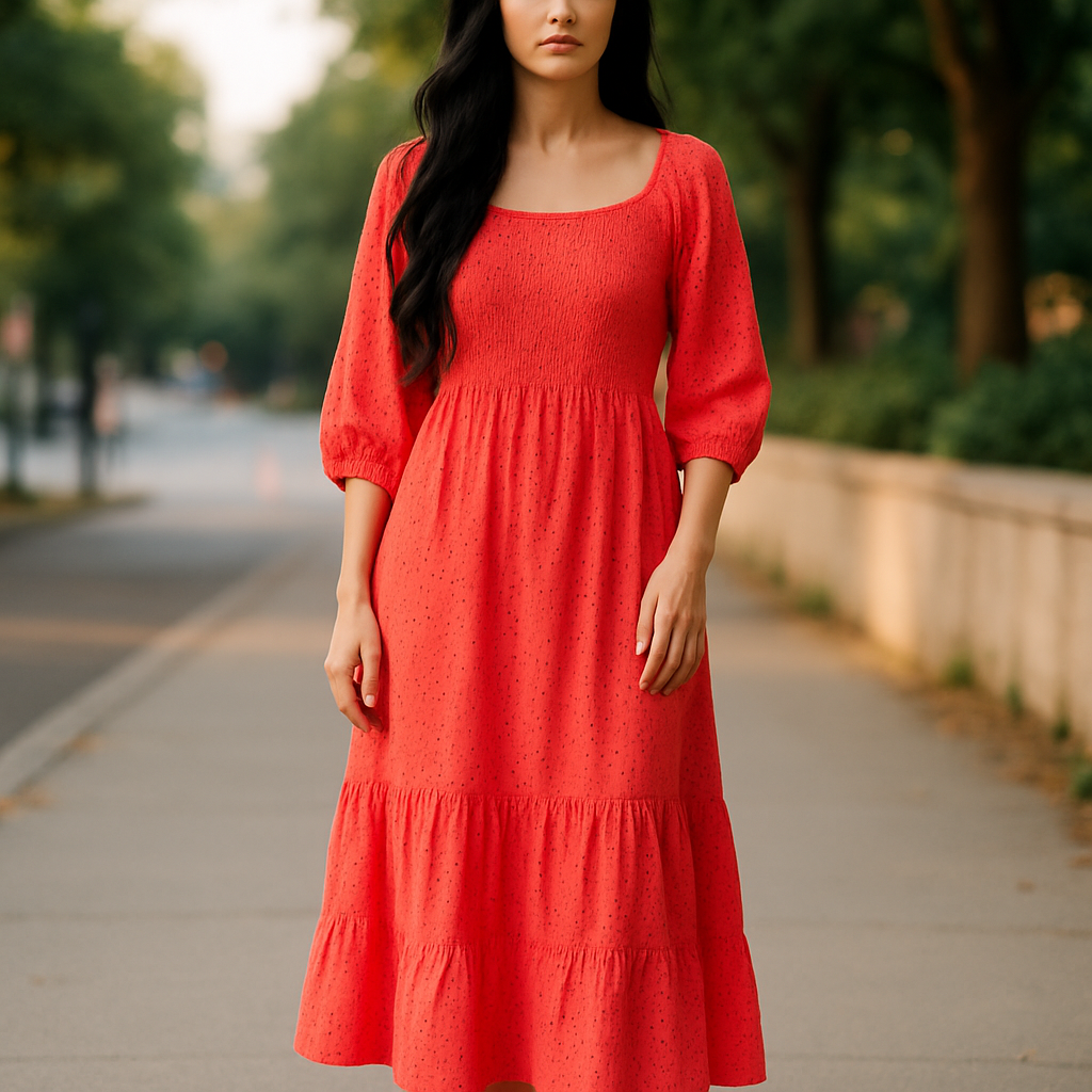 NEW WITH TAGS. HANDMADE ITALIAN CORAL DRESS FREE-SIZE UP TO UK 14. SMOCK DRESS 100% COTTON.