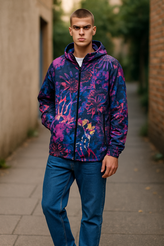 NEW WITH TAGS.  MENS DSQUARED2. TIE-DYE WIND JACKET UK SIZE, LARGE. ZIP CLOSURE. BLUE HUE.