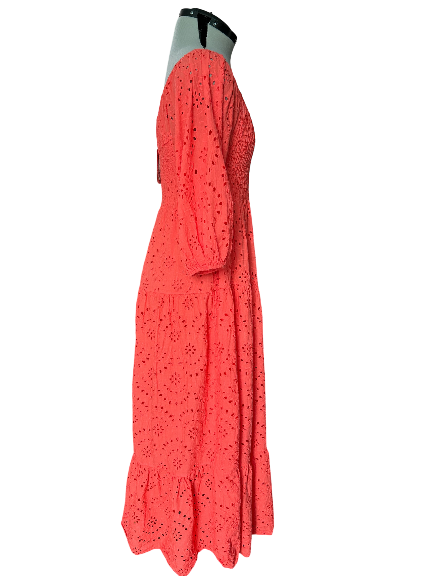 NEW WITH TAGS. HANDMADE ITALIAN CORAL DRESS FREE-SIZE UP TO UK 14. SMOCK DRESS 100% COTTON.