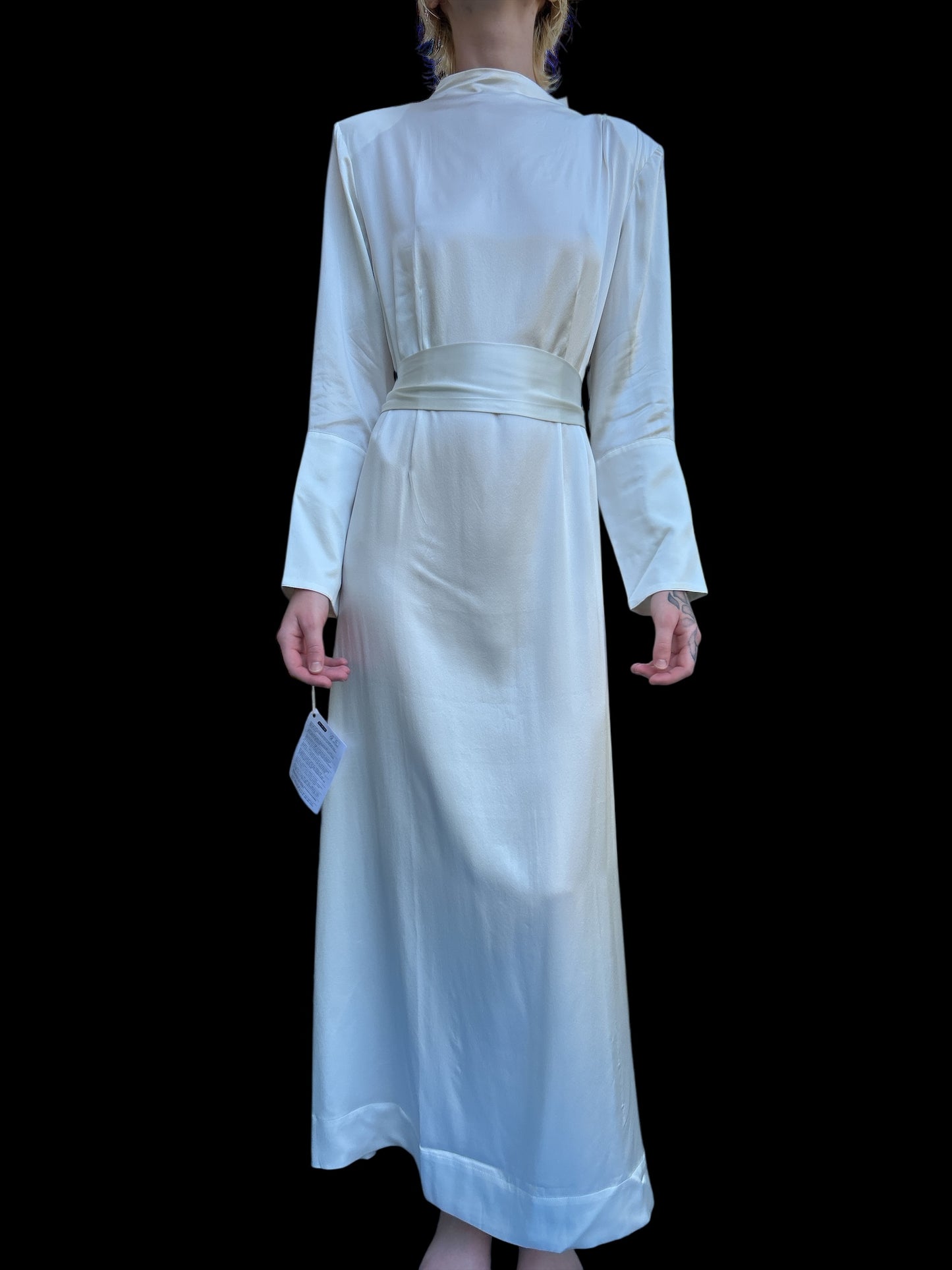 ENVELOPE 1976. TOSCANA BELTED SILK-CHARMEUSE MIDI DRESS. NEW WITH TAGS. EU 40 UK 12