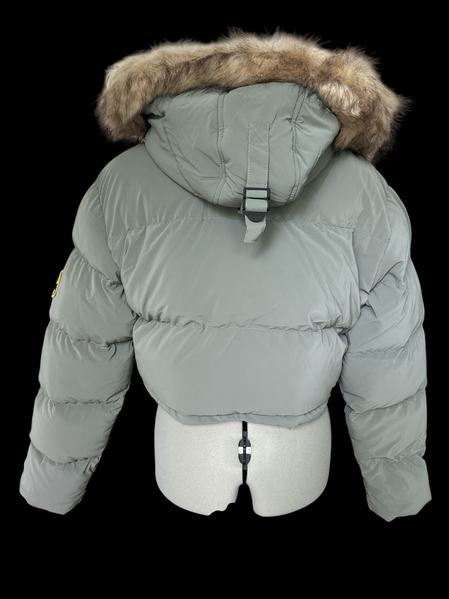 NEW & TAGGED ZAVETTI CANADA CROPPED PUFFER JACKET. UK XL. BELLUCCI 2.0 IN SAGE. WAS: £280.