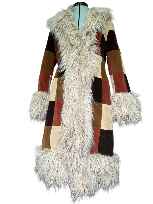 NEW WITH TAGS. SUPERDRY AFGHAN BROWN PATCHWORK CORDUROY COAT, UK SIZE, LARGE-14. US 10. EU 42.