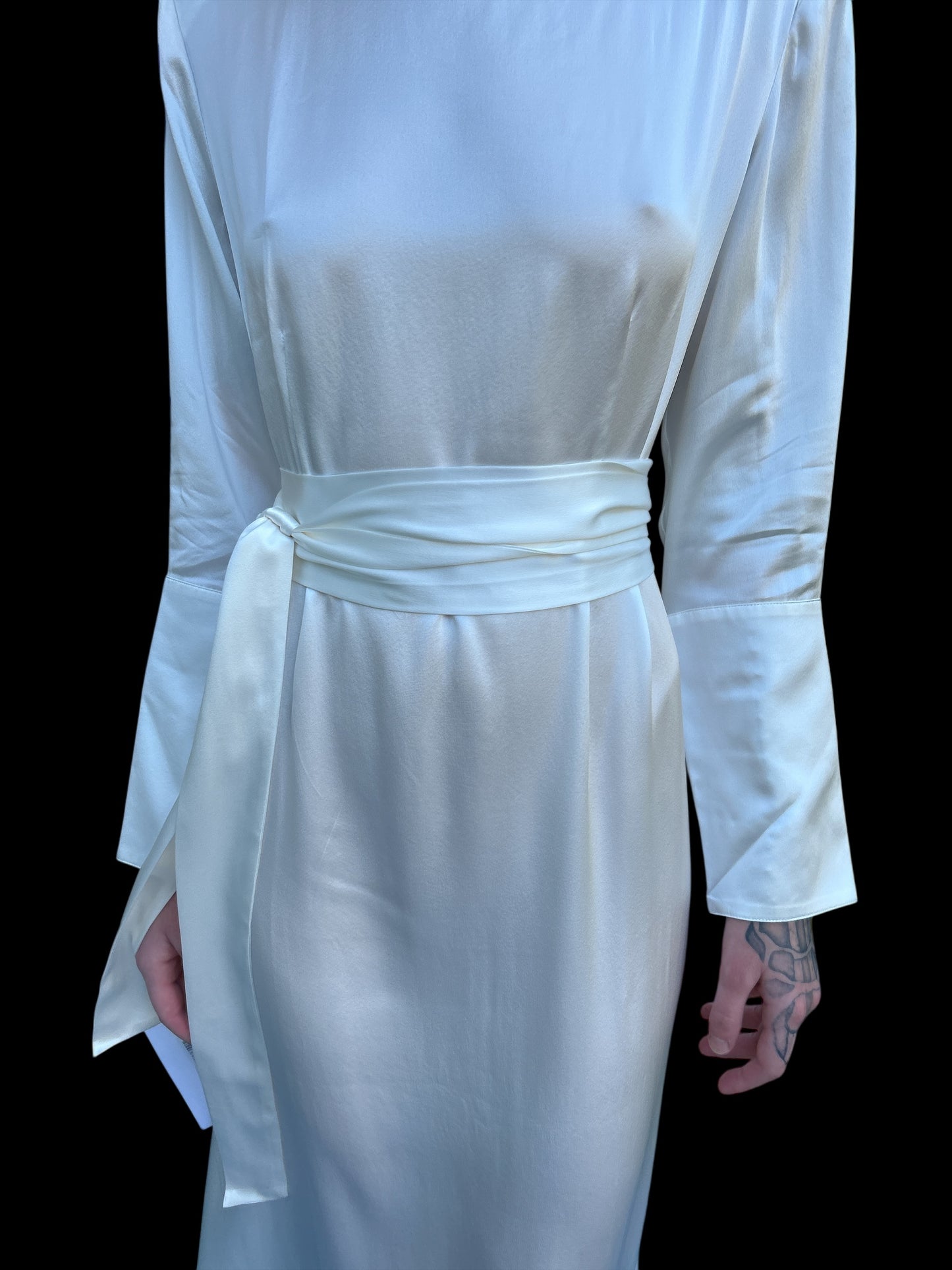 ENVELOPE 1976. TOSCANA BELTED SILK-CHARMEUSE MIDI DRESS. NEW WITH TAGS. EU 40 UK 12