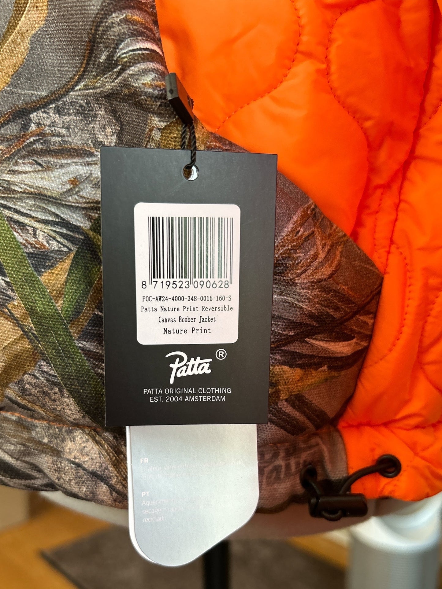 MENS REVERSIBLE PATTA BOMBER JACKET NATURE/ORANGE SIZE SMALL NEW WITH TAGS.