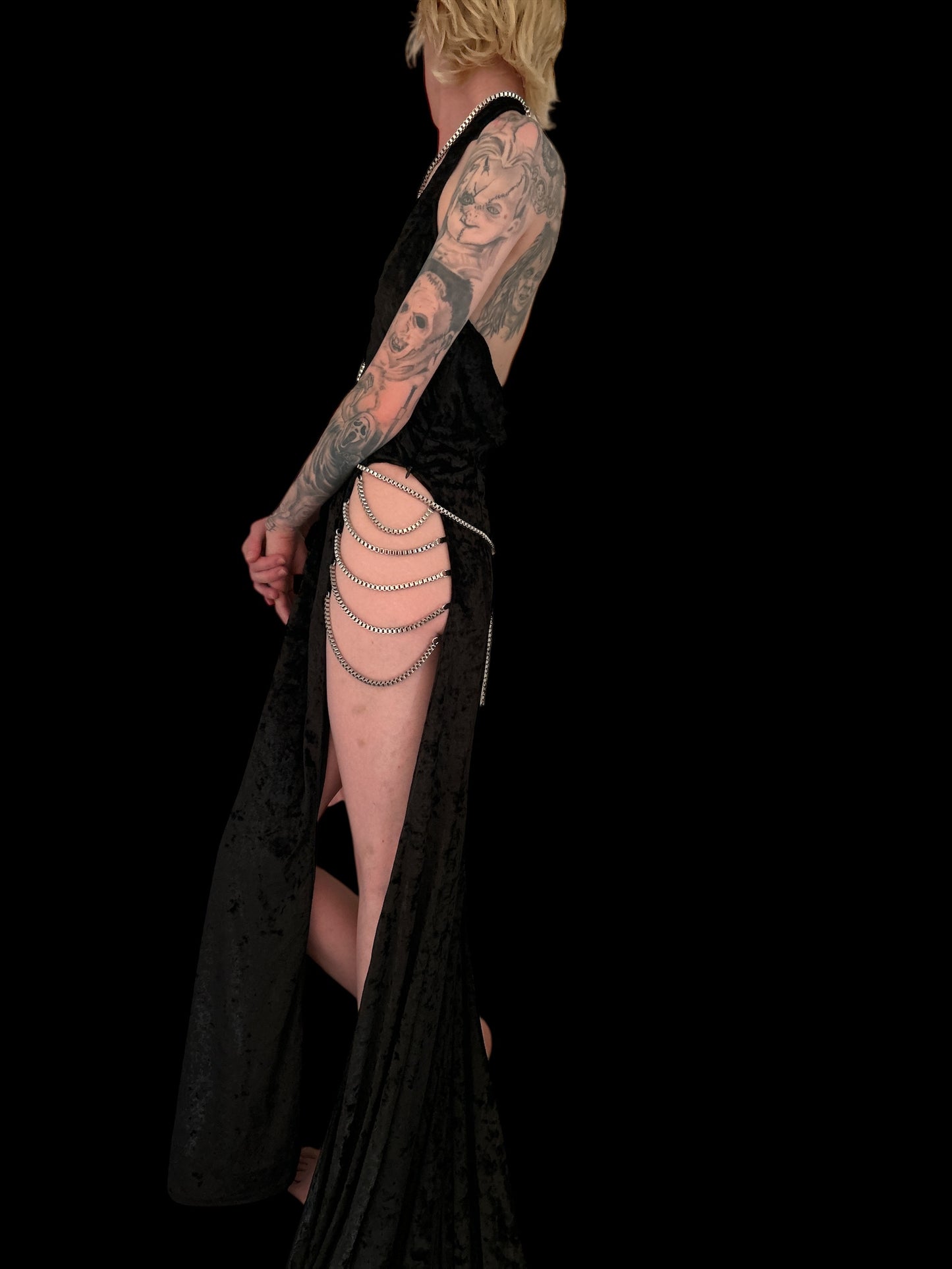 DOLLSKILL. UNHOLY VELVET HALTER NECKLINE DRESS, SIDE OPENING. UK SIZE SMALL. NEW WITHOUT TAGS.