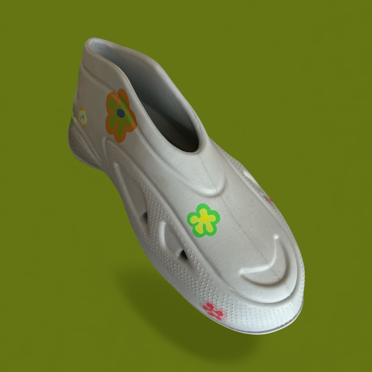 WOMENS AXEL ARIGATO XPLORER CLOG UK SIZE 7.5 EU 41.5 NEW CUSTOM PAINTED FLOWERS IN LIGHT GREY.