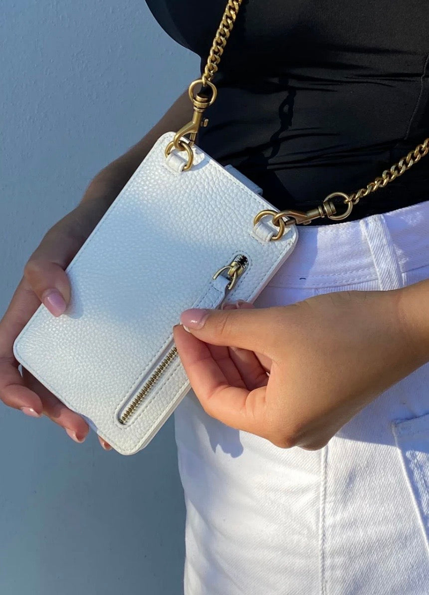 VERSACE JEANS COUTURE LEATHER MOBILE PHONE, WALLET, CRETIT CARD CASE. WITH LONG CHUNKY CHAIN. AUTHENTICITY GUARANTEED.