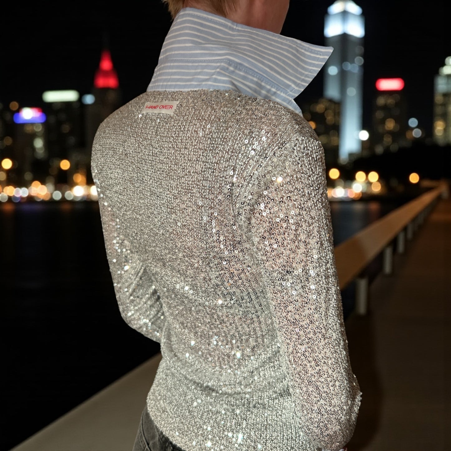 Women’s “Hand Over” Ex-Boyfriend Sequins Shirt UK Medium RRP£120.00. Without Label, NEW.