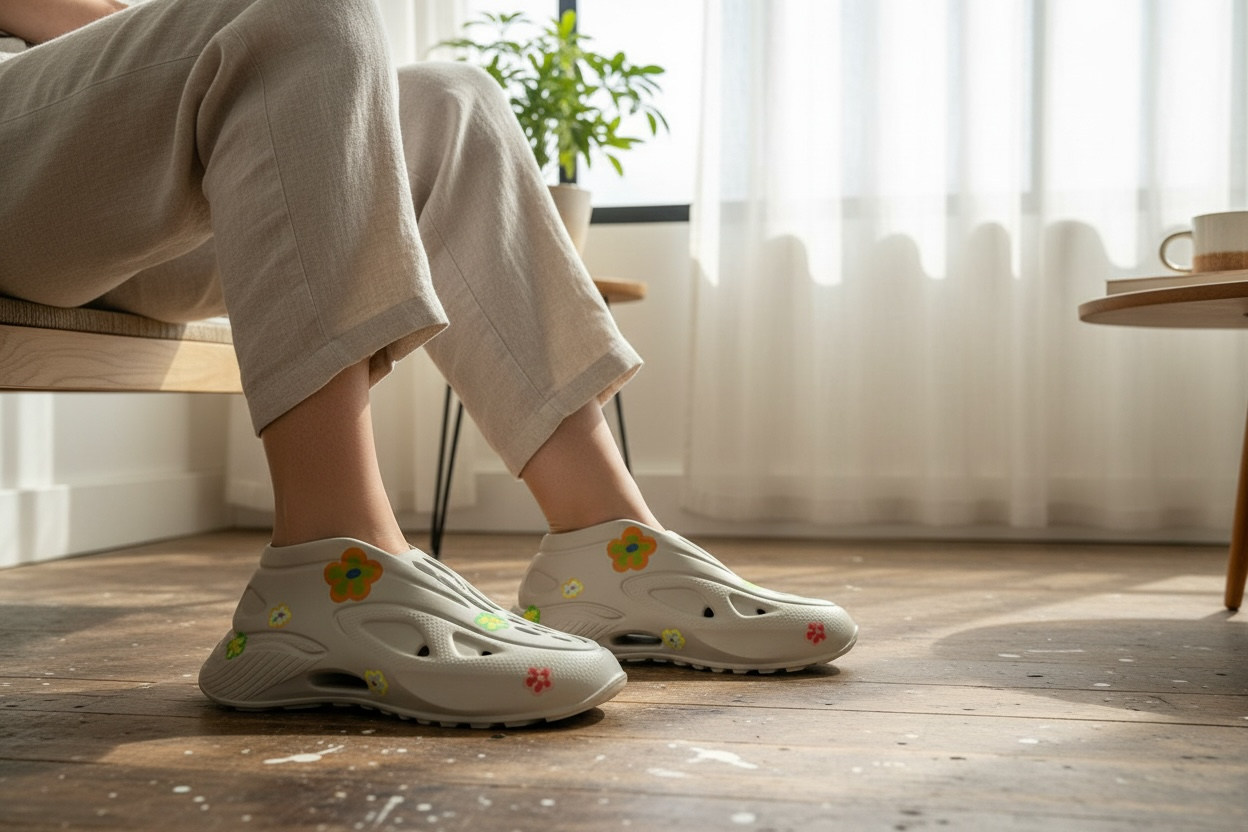 WOMENS AXEL ARIGATO XPLORER CLOG UK SIZE 7.5 EU 41.5 NEW CUSTOM PAINTED FLOWERS IN LIGHT GREY.