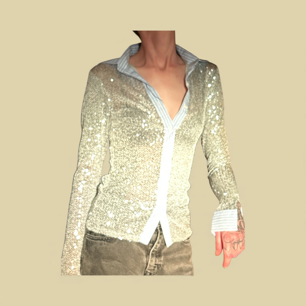 Women’s “Hand Over” Ex-Boyfriend Sequins Shirt UK Medium RRP£120.00. Without Label, NEW.