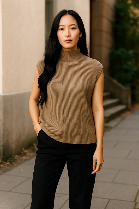 BRAX FEEL GOOD TANK TOP IN MINK. EU: S. VERY STRETCHY FREE SIZE UP TO, 16. WOOL. NEW WITH TAGS.