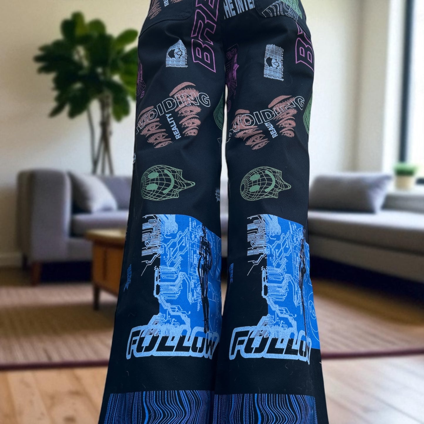 NEW WITH TAGS. Retrograde Stunning Blue & Black UK Small Trousers. Current mood, Life without Internet!