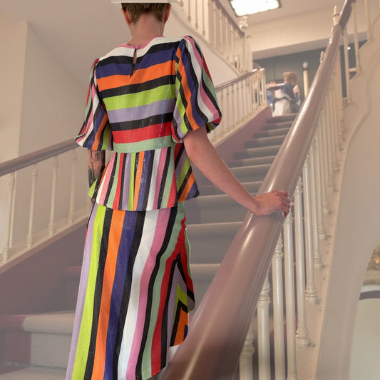 WOMENS OLIVIA RUBIN MULTICOLOURED TOP & SKIRT IN SIZE 6/8 UK. NEW & TAGGED