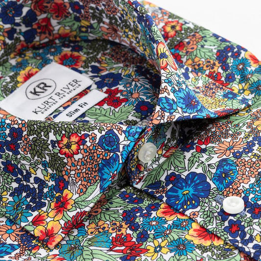 NEW WITH TAGS MENS KIRT RIVER FLORAL SHIRT, LONG SLEEVE. UK SIZE, SMALL. BUSHWICK SPREAD SHIRT REGULAR FIT.