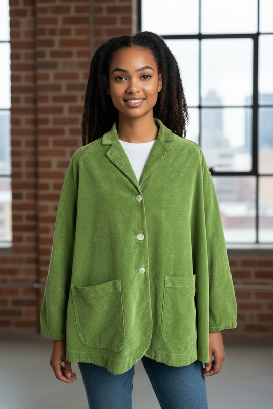 THE ITALIAN CLOSET NEW AND TAGGED COTTON VELOUR SWING JACKET, UK SIZE 10 to 16. IN FOREST GREEN. RRP: $275.00