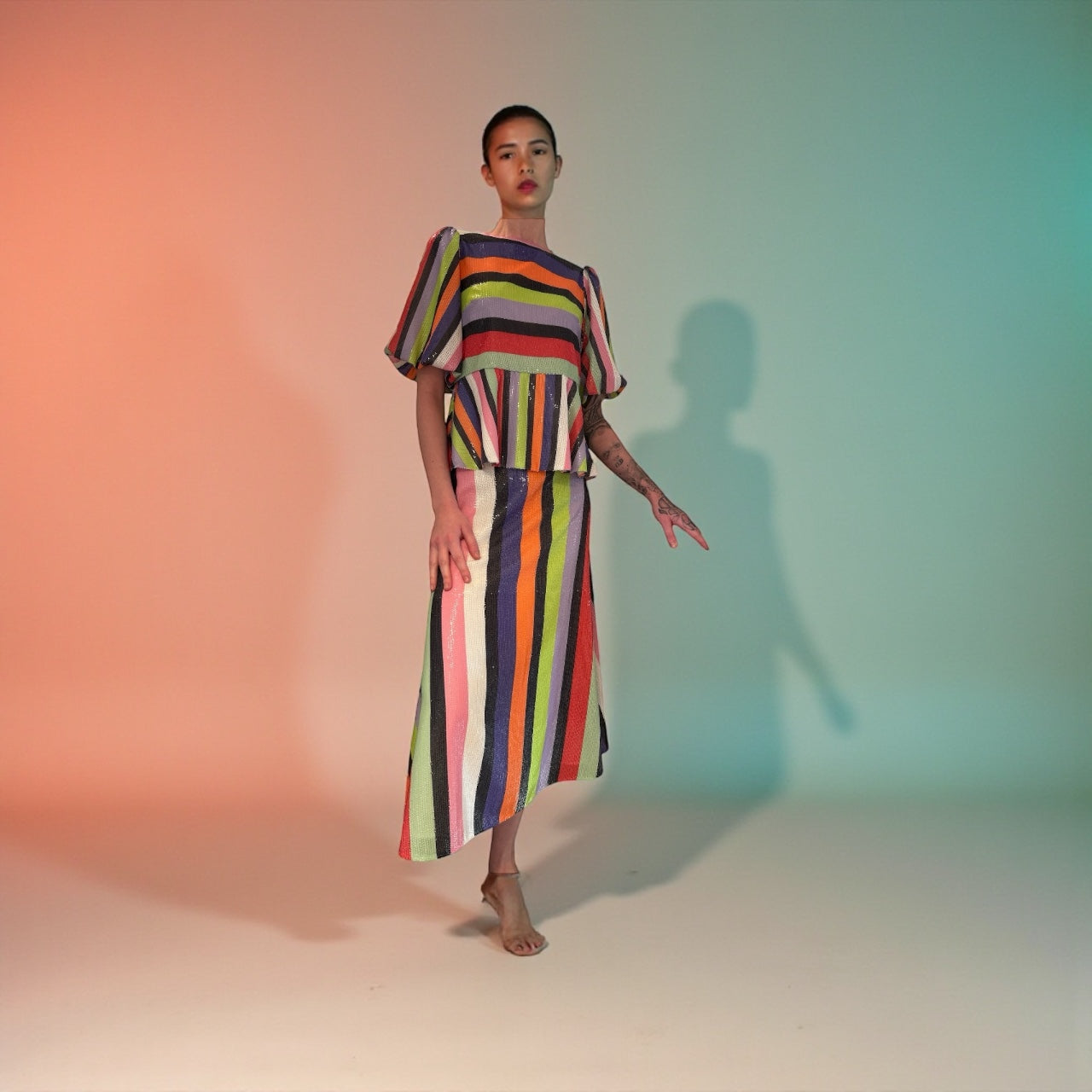 WOMENS OLIVIA RUBIN MULTICOLOURED TOP & SKIRT IN SIZE 6/8 UK. NEW & TAGGED