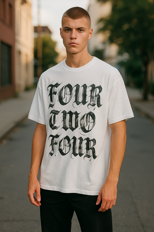 424. MENS WHITE T-SHIRT WITH BLACK WRITING. NEW WITH TAGS 424. EXTRA LARGE. RRP:£220.00!