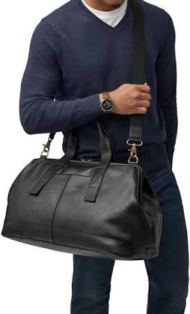 FOSSIL “KAYDEN” BLACK DUFFEL BAG NEW. LEATHER.RRP €619!