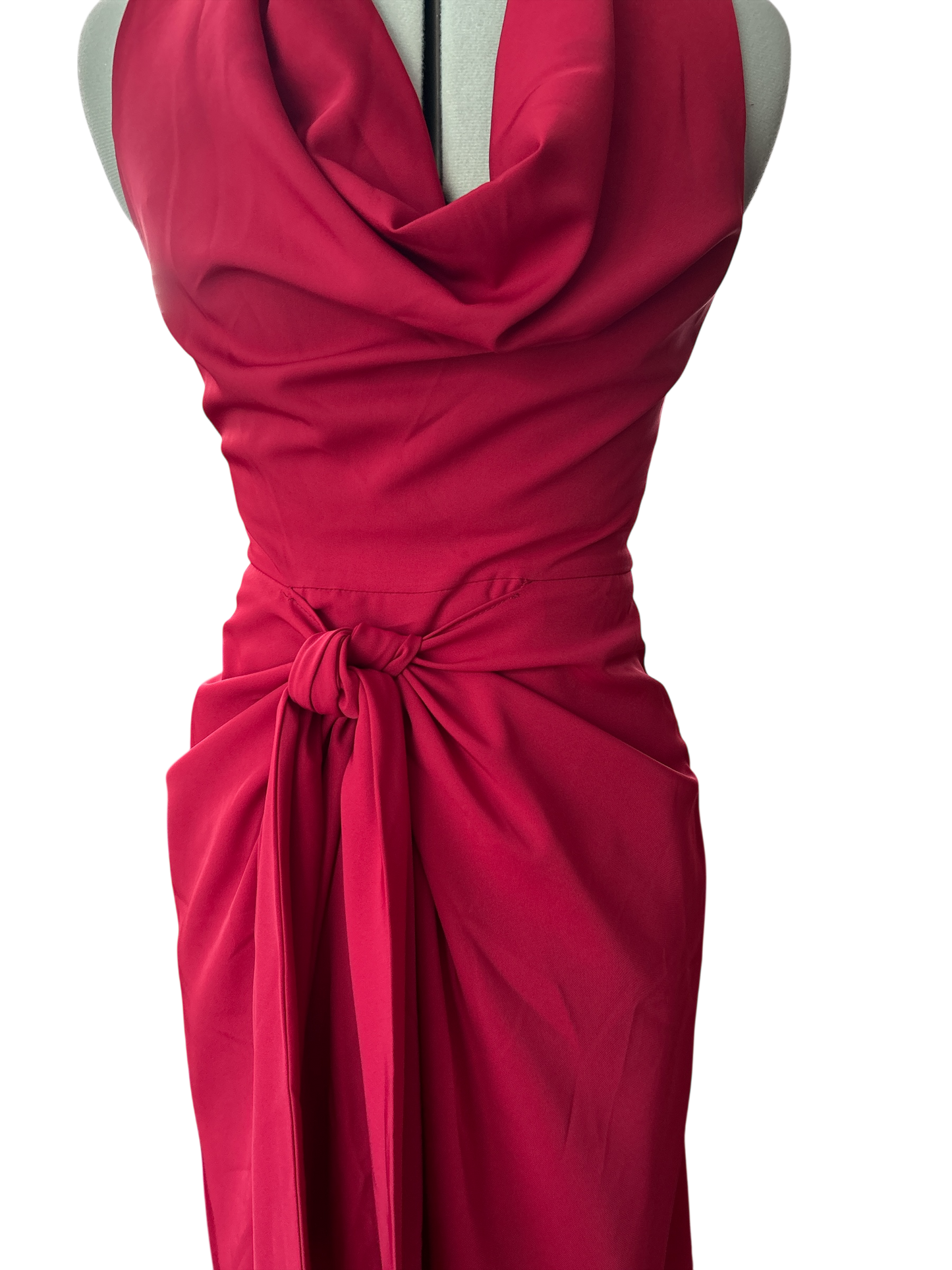 RED SPANISH DESIGN DRESS BY CAYRO, UK SIZE SMALL. UK 6 - 10. MULTI-WAY ATTACHED MINI-UNDERSKIRT. COWL NECKLINE.New without Tags.