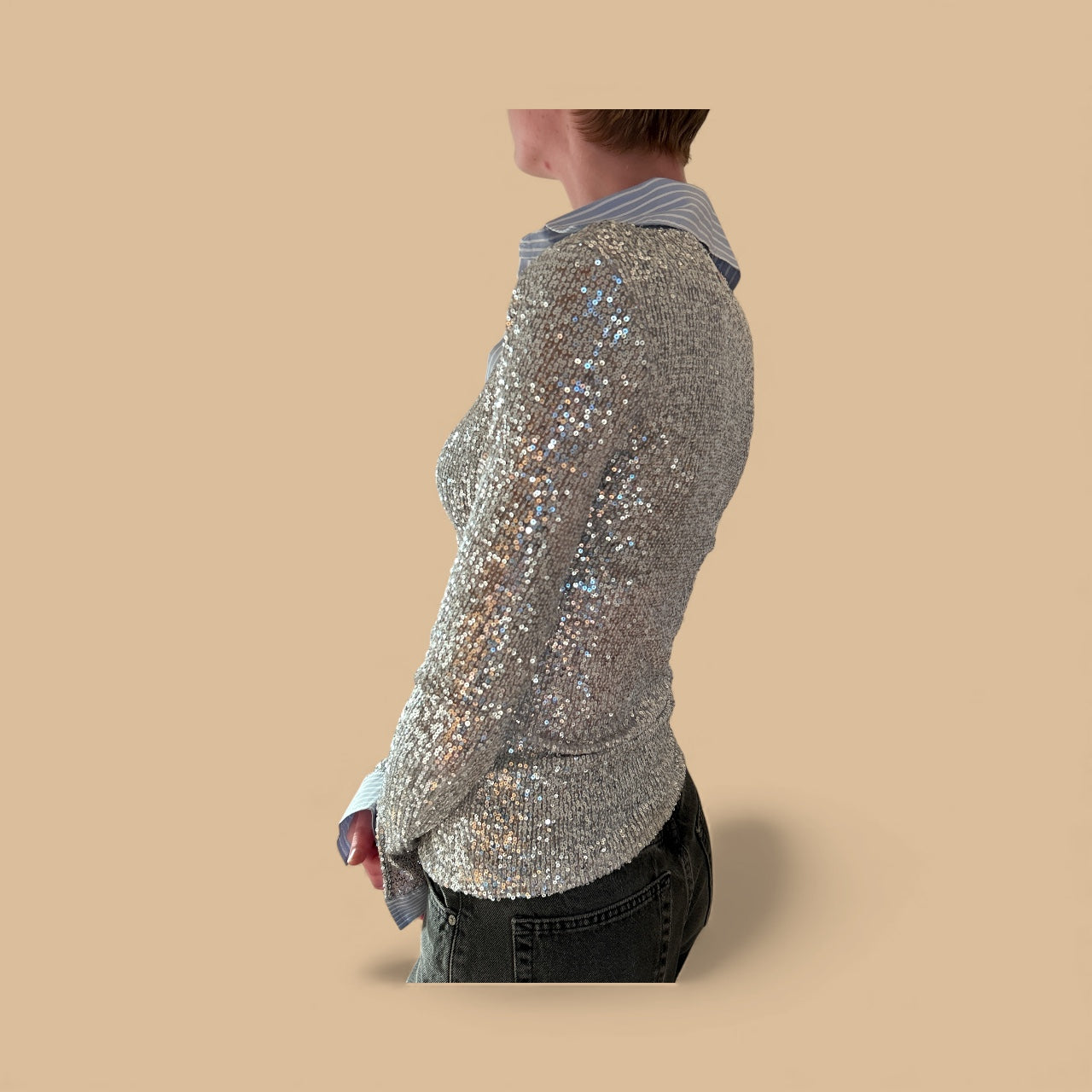 Women’s “Hand Over” Ex-Boyfriend Sequins Shirt UK Medium RRP£120.00. Without Label, NEW.