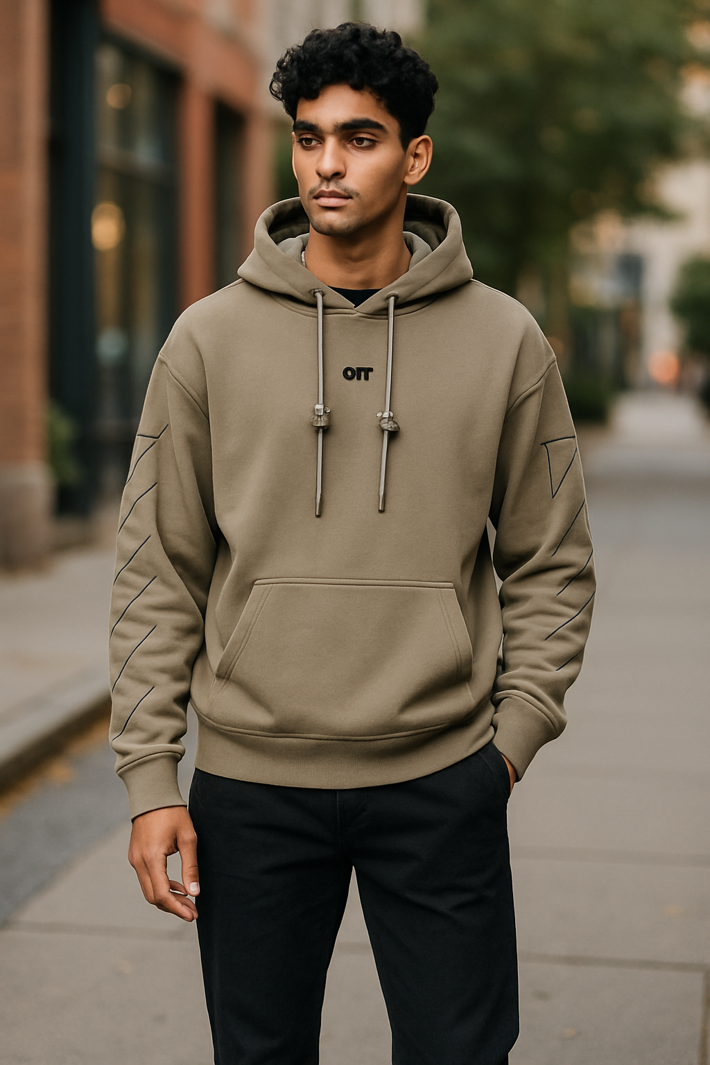 “OFF WHITE” NEW AND TAGGED OFF WHITE SKATE HOODIE BEIGE BLACK SIZE UK MEDIUM.RRP:£940.00