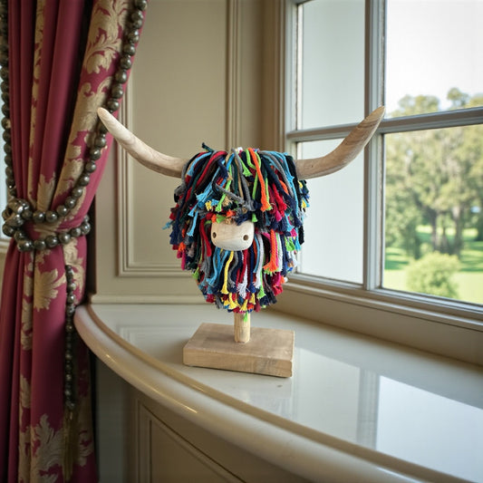 Aquarelle Home Elspeth Stand Mounted Highland Cow Jute Multi-27x47x55CM NEW TAGGED.