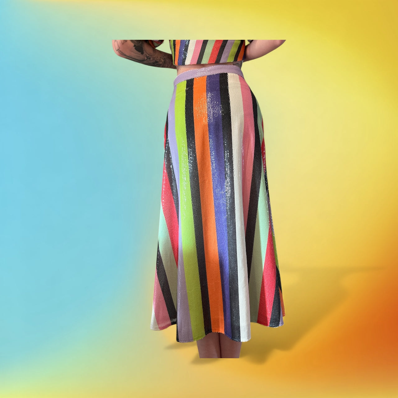 WOMENS OLIVIA RUBIN MULTICOLOURED TOP & SKIRT IN SIZE 6/8 UK. NEW & TAGGED