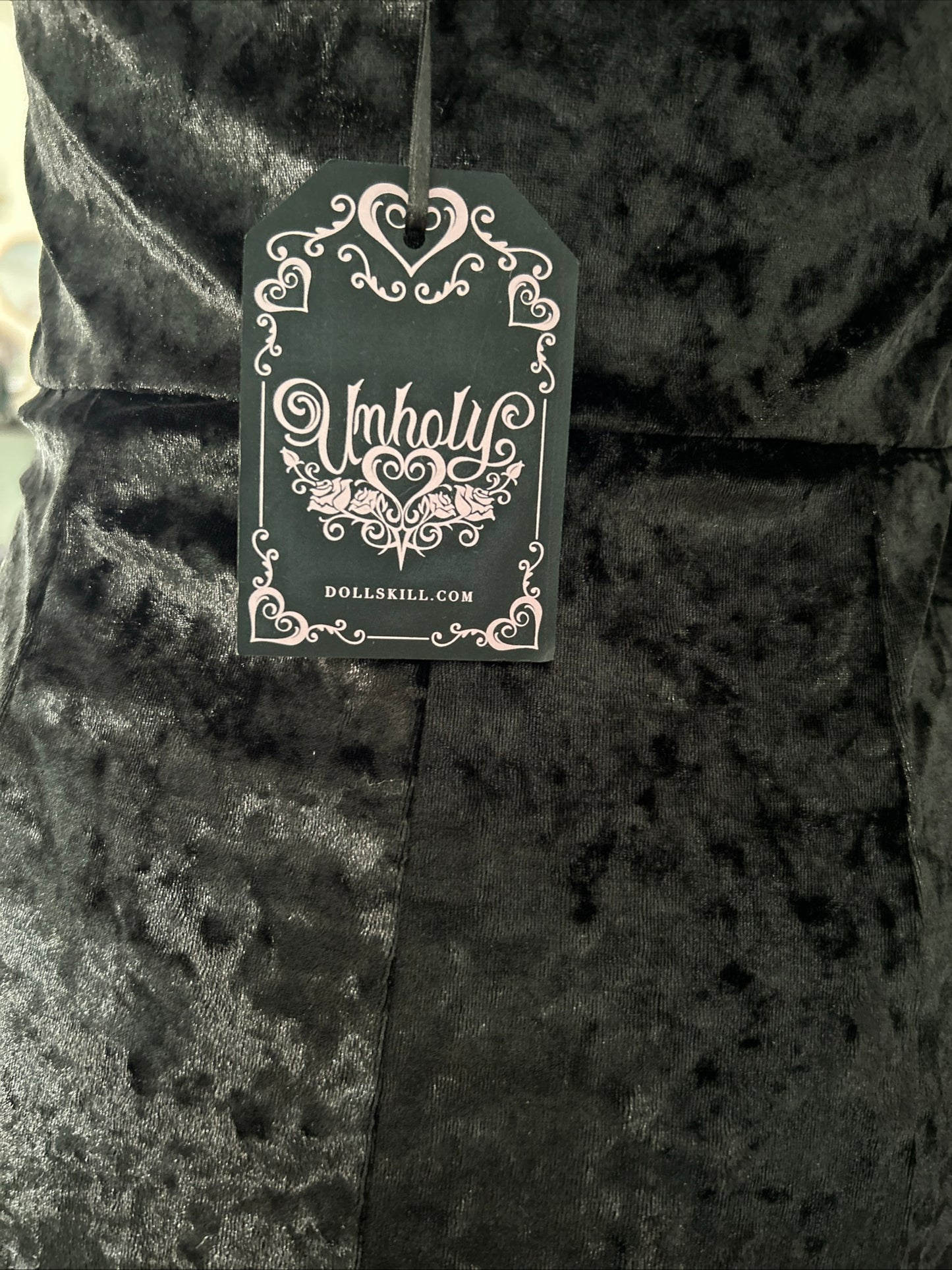DOLLSKILL. UNHOLY VELVET HALTER NECKLINE DRESS, SIDE OPENING. UK SIZE SMALL. NEW WITHOUT TAGS.
