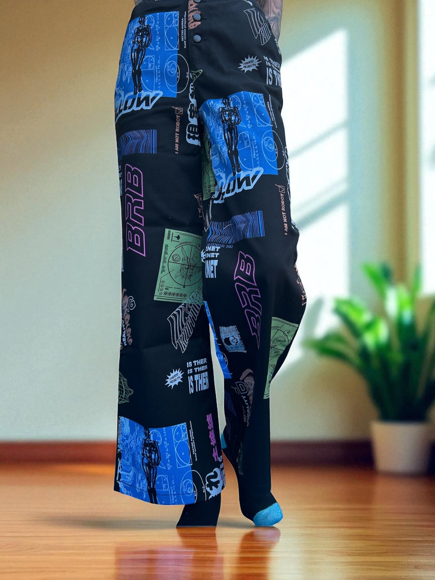 NEW WITH TAGS. Retrograde Stunning Blue & Black UK Small Trousers. Current mood, Life without Internet!