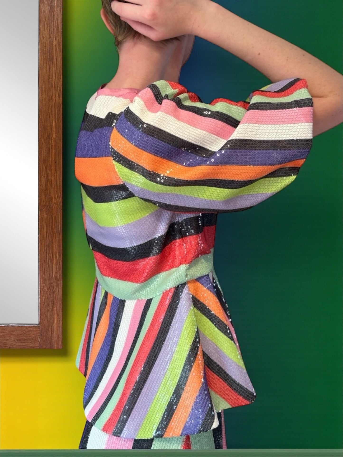 WOMENS OLIVIA RUBIN MULTICOLOURED TOP & SKIRT IN SIZE 6/8 UK. NEW & TAGGED