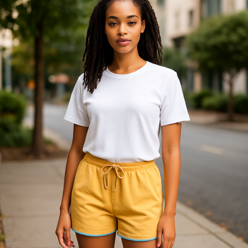 ANJA PARIS EU EXTRA LARGE MUSTARD SHORTS, COTTON & ELASTANE UK SIZE 14.