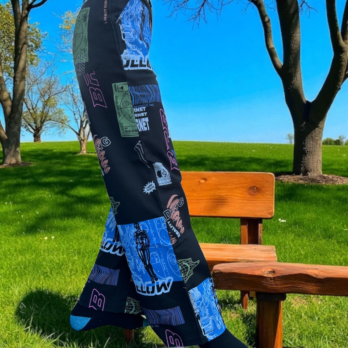 NEW WITH TAGS. Retrograde Stunning Blue & Black UK Small Trousers. Current mood, Life without Internet!