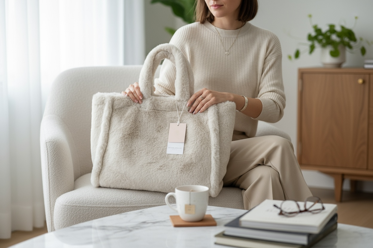 NEW WITH TAGS. RINO & PELLE ANGORA COLOURED LARGE TOTE/SHOPPER BAG FAUX SHEARLING.