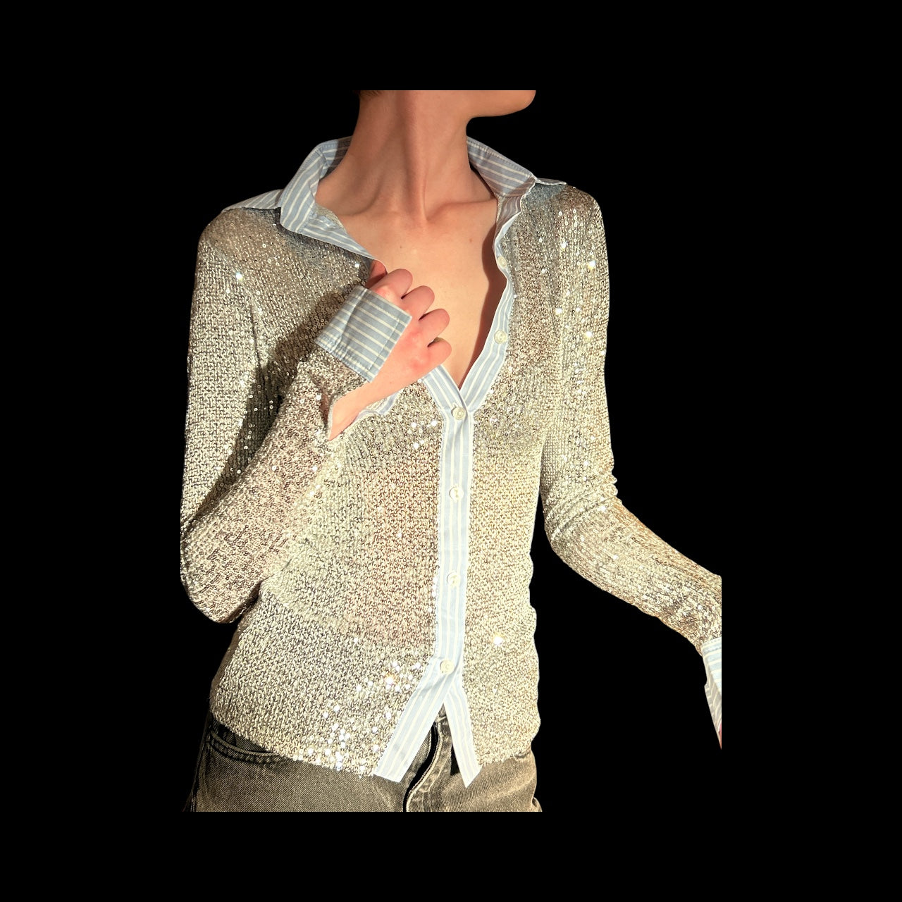 Women’s “Hand Over” Ex-Boyfriend Sequins Shirt UK Medium RRP£120.00. Without Label, NEW.