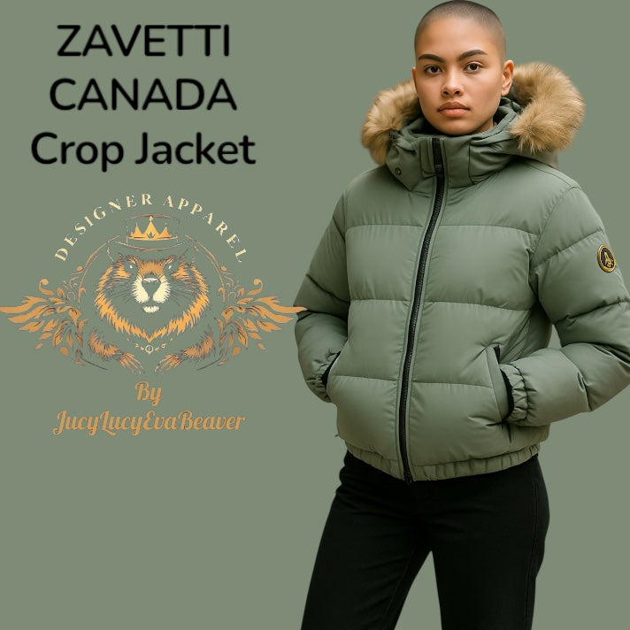 NEW & TAGGED ZAVETTI CANADA CROPPED PUFFER JACKET. UK XL. BELLUCCI 2.0 IN SAGE. WAS: £280.