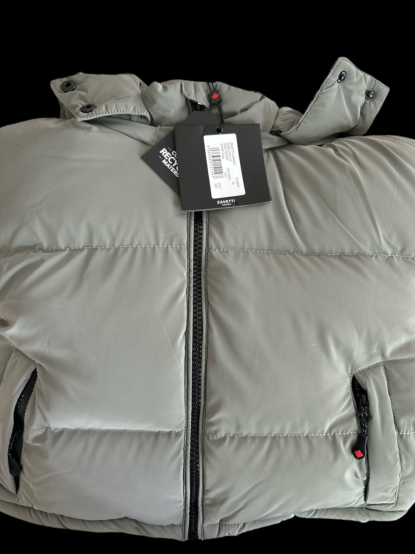 NEW & TAGGED ZAVETTI CANADA CROPPED PUFFER JACKET. UK XL. BELLUCCI 2.0 IN SAGE. WAS: £280.